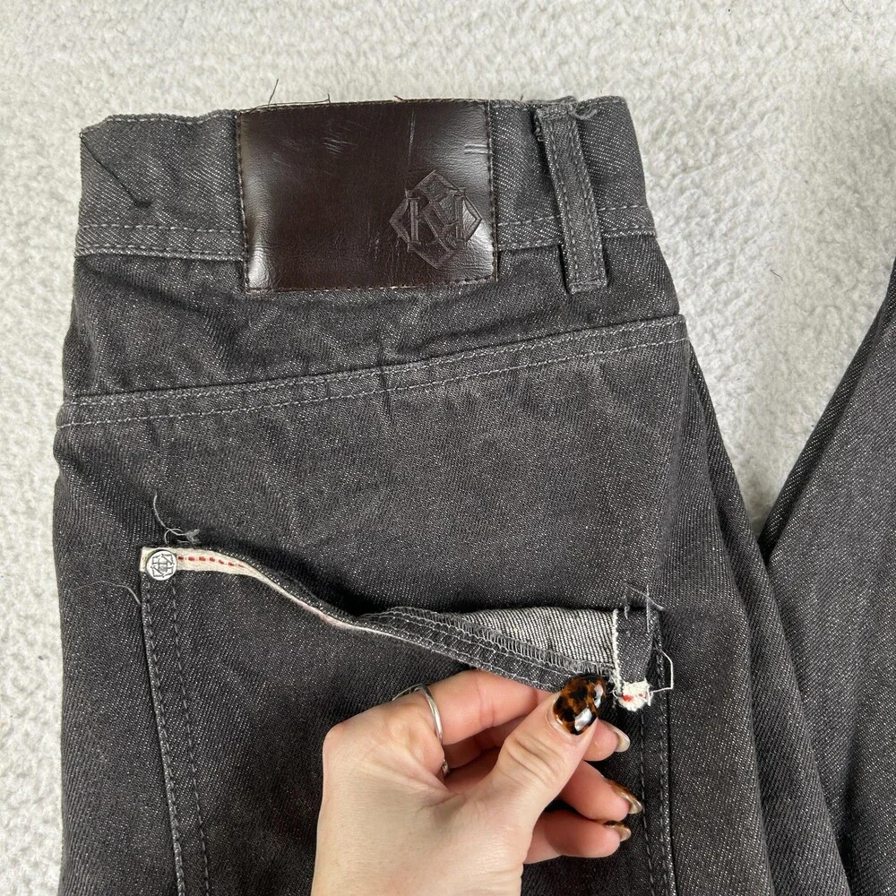 Kayden.K Jeans Mens 30x30 Charcoal Gray Tapered Selvedge Denim Zip Back Pockets